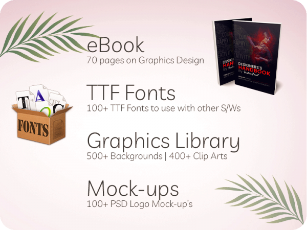 Designer's Essential bundle from IndiaFont which includes: eBook, TTF Fonts, Graphics Library, Mockups.